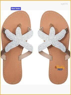 Starfish Beaded Flat Sandals Open Toe Flip Flop Summer Beach Vacation